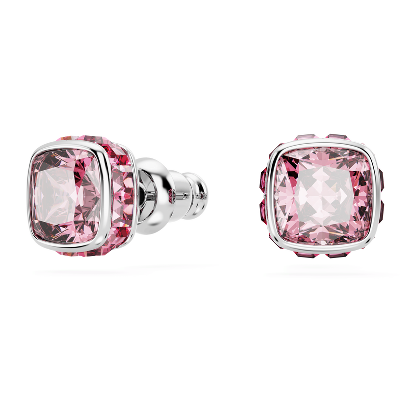 swarovski أقراط دبوسية birthstone، قطع مربع، شهر أكتوبر، لون وردي، طلاء روديوم