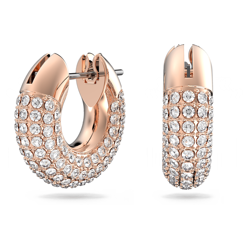 swarovski أقراط حلقية dextera، مزدانة بكريستالات متراصة، لون أبيض، طلاء ذهبي وردي