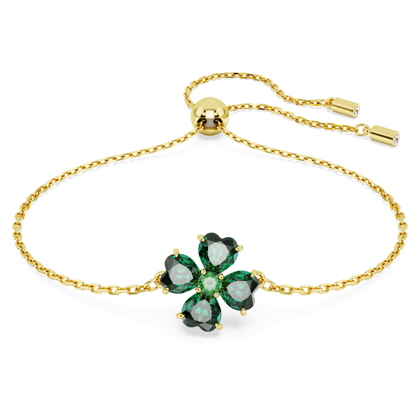 swarovski idyllia bracelet  mixed cuts  clover  green  gold tone plated