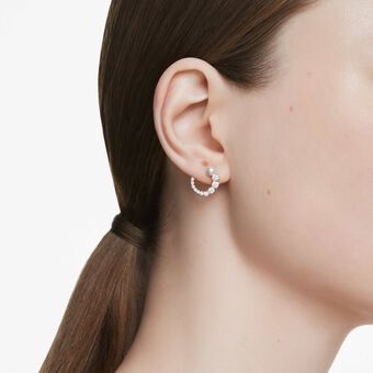 swarovski أقراط حلقية matrix، لؤلؤ كريستال، قطع مُستدير، لون أبيض، لمسة نهائية من الذهب الوردي عيار 18 قيراط