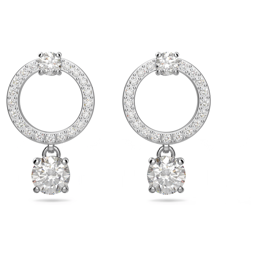 swarovski أقراط حلقية constella، قطع مستدير، لون أبيض، طلاء روديوم