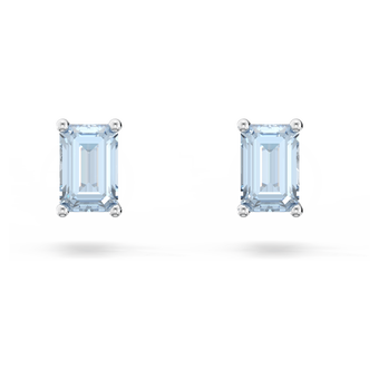 swarovski أقراط دبوسية chroma، قطع مربع بحواف مستديرة، لون أزرق، طلاء روديوم