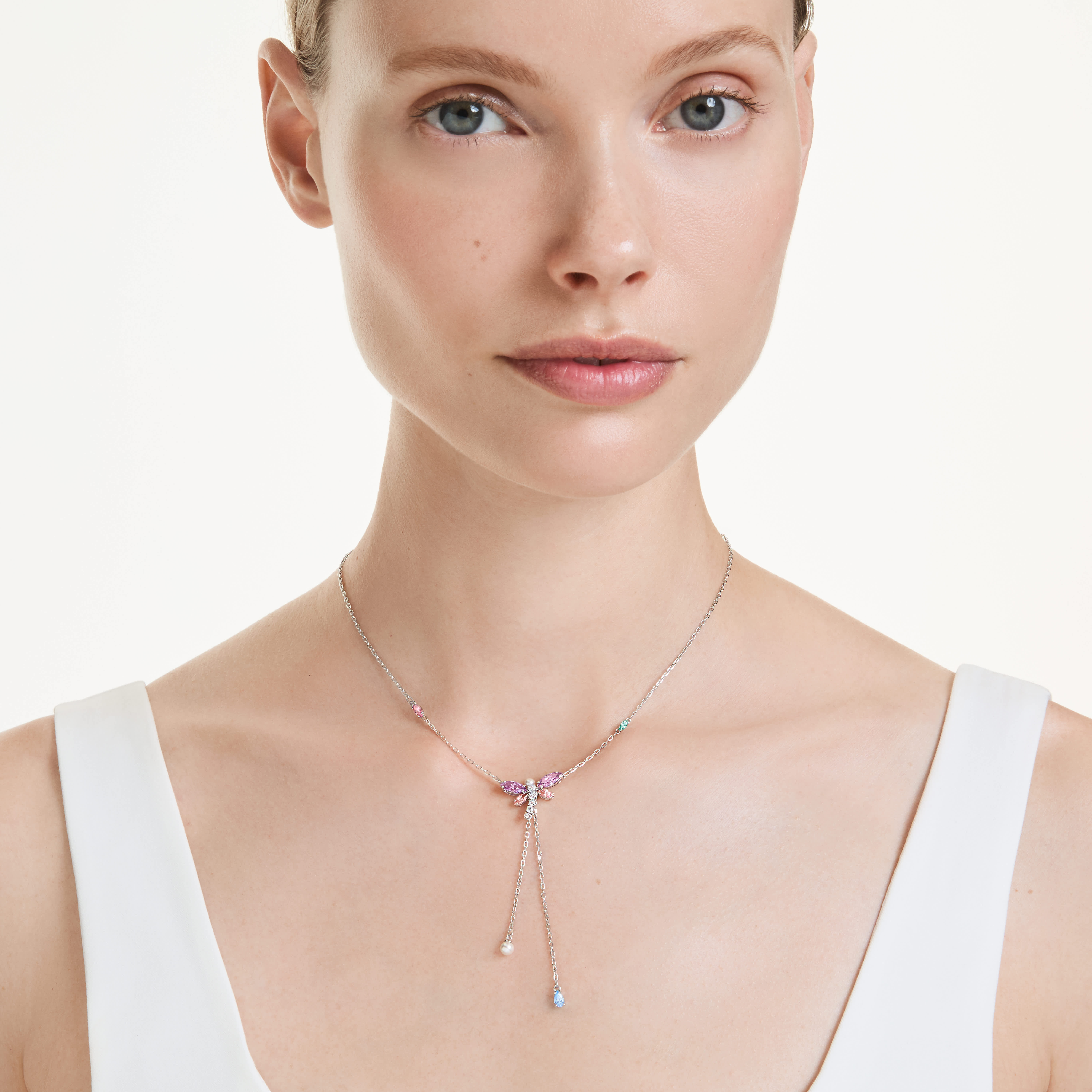 ariana grande x swarovski y necklace  mixed cuts  dragonfly  multicolored  rhodium plated