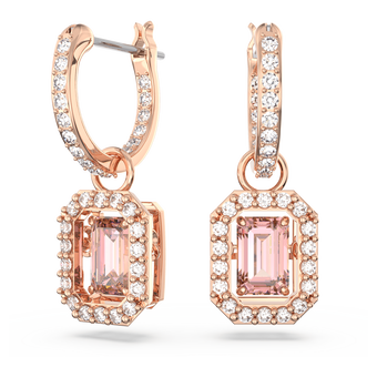 swarovski أقراط متدلية una، قطع مثمن، لون وردي، طلاء بلون ذهبي وردي