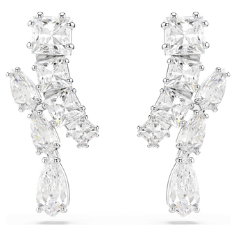 swarovski matrix drop earrings  mixed cuts  white  rhodium plated