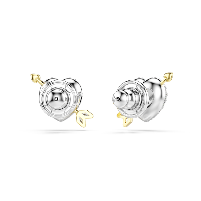 swarovski idyllia stud earrings  mixed cuts  heart with arrow  white  mixed metal finish
