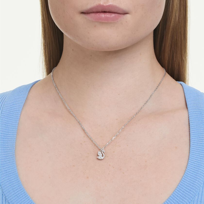 swarovski swan pendant  mixed cuts  swan  white  rhodium plated