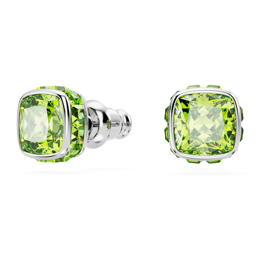 swarovski birthstone stud earrings  square cut  august  green  rhodium plated