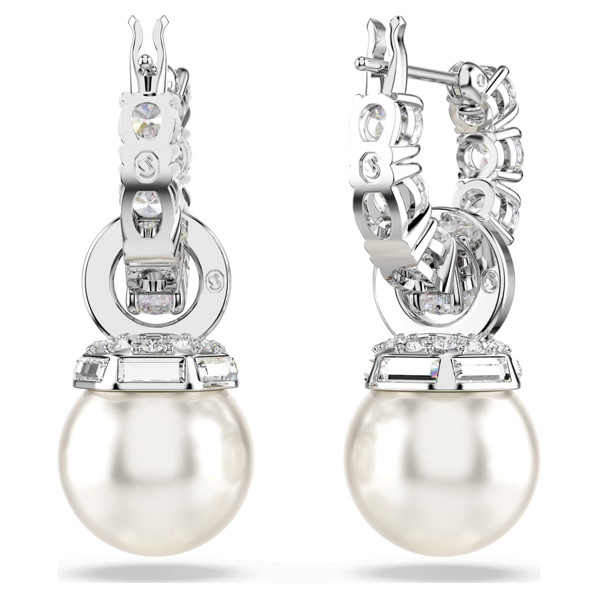 swarovski matrix drop earrings  crystal pearl  round cut  white  rhodium plated