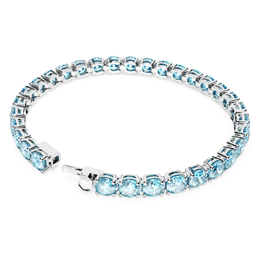 swarovski matrix tennis bracelet  round cut  blue  rhodium plated