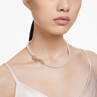 swarovski nice necklace  feather  white  rose gold tone plated