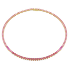 swarovski matrix tennis necklace  round cut  pink  18k gold finish