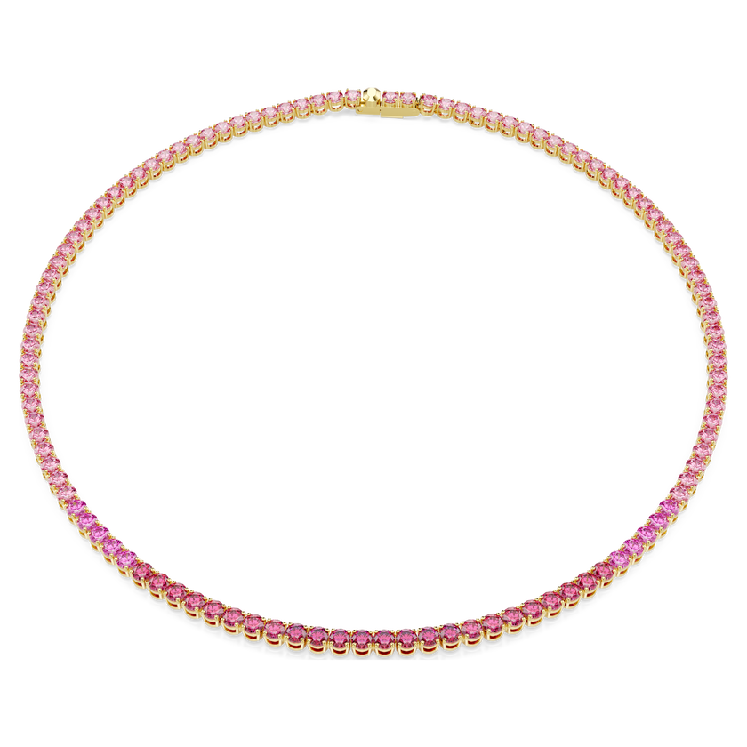 swarovski matrix tennis necklace  round cut  pink  18k gold finish