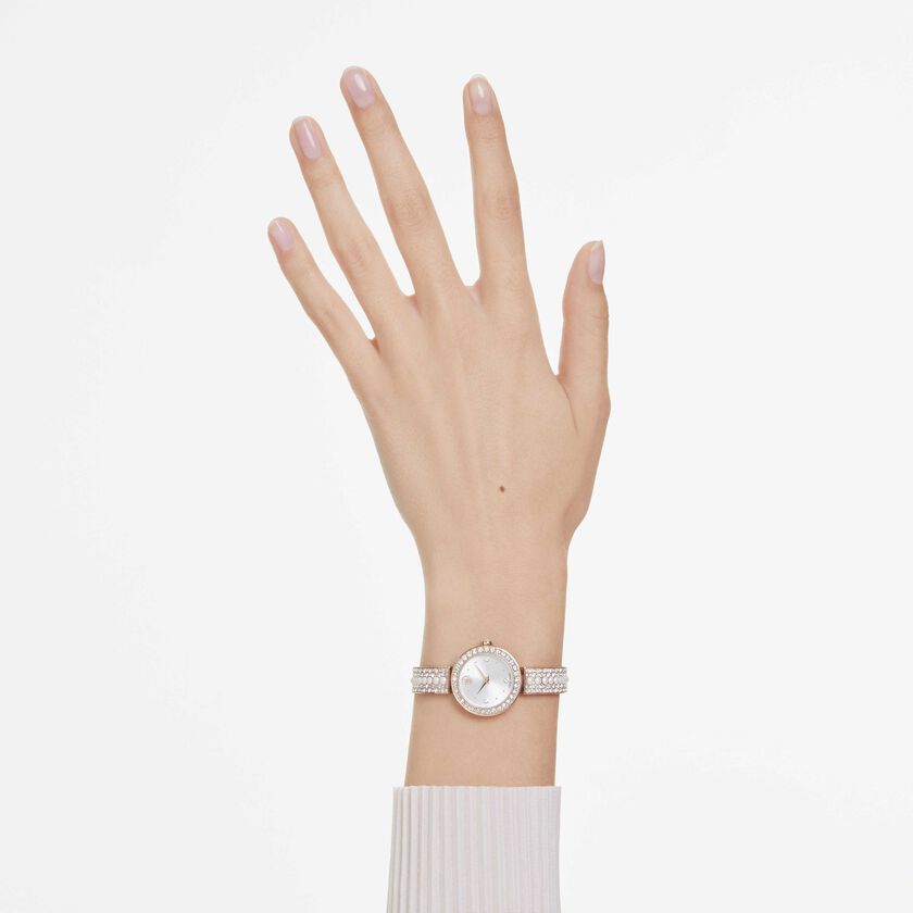 swarovski matrix pearl bangle bangle watch  swiss made  crystal bracelet  white  rose gold tone finish