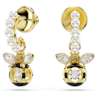 swarovski idyllia drop earrings  crystal pearl  mixed cuts  bee  multicolored  18k gold finish