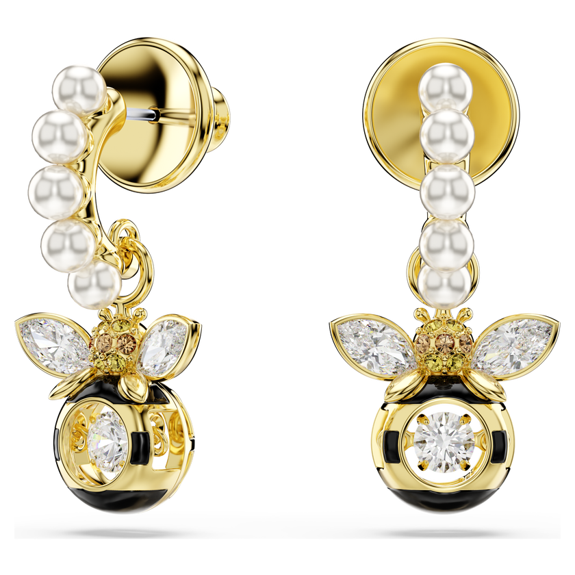 swarovski idyllia drop earrings  crystal pearl  mixed cuts  bee  multicolored  18k gold finish
