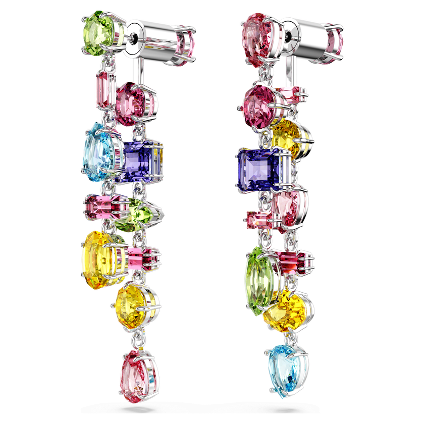 swarovski أقراط متدلية gema، تصميم غير متماثل، قطع متنوع، طويلة، ألوان متعددة، طلاء روديوم