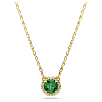 swarovski una angelic pendant  round cut  pav   green  gold tone plated