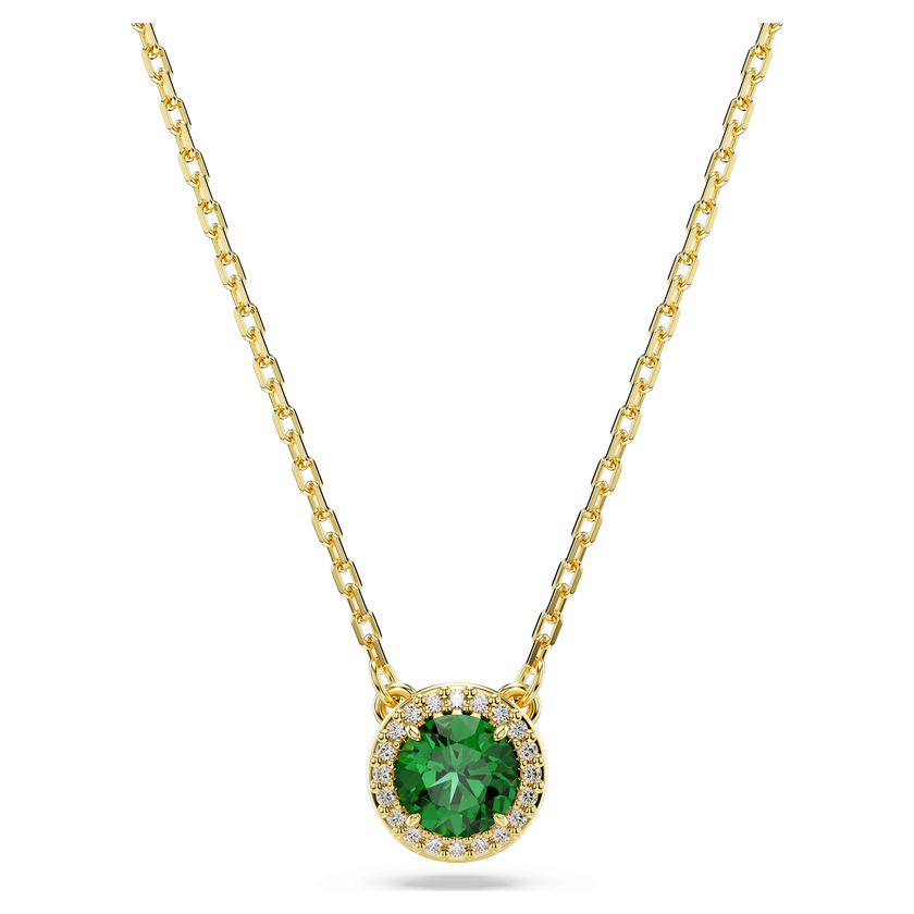 swarovski una angelic pendant  round cut  pav   green  gold tone plated