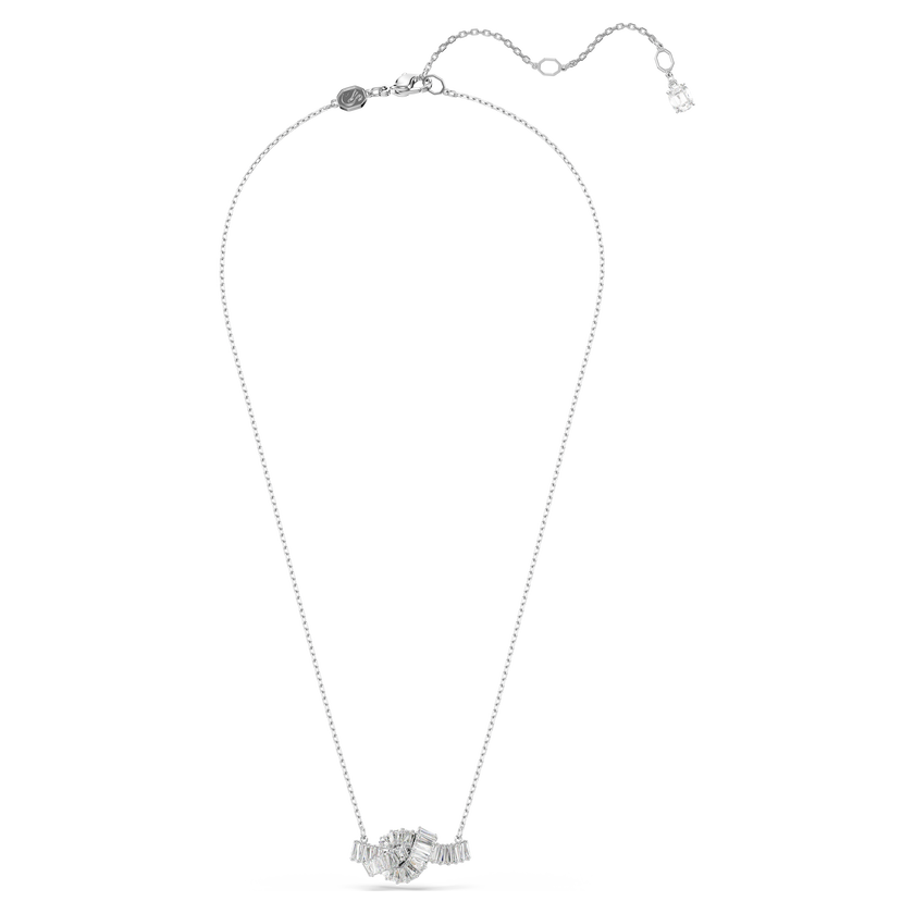 swarovski matrix pendant  baguette cut  knot  white  rhodium plated