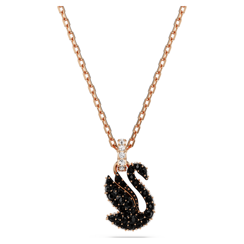 swarovski swan pendant  swan  small  black  rose gold tone plated