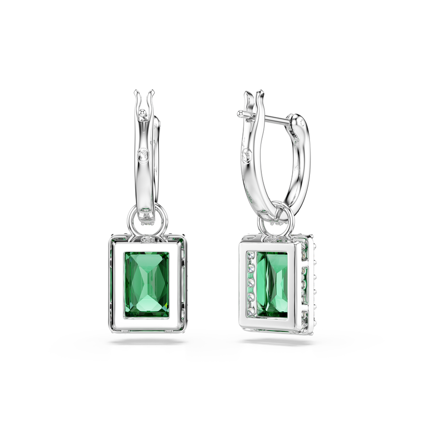 swarovski una angelic drop earrings  rectangular cut  pav   green  rhodium plated