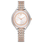 swarovski ساعة crystalline aura، صناعة سويسرية، سوار معدني، لون ذهبي وردي، لمسة نهائية من معادن مختلطة