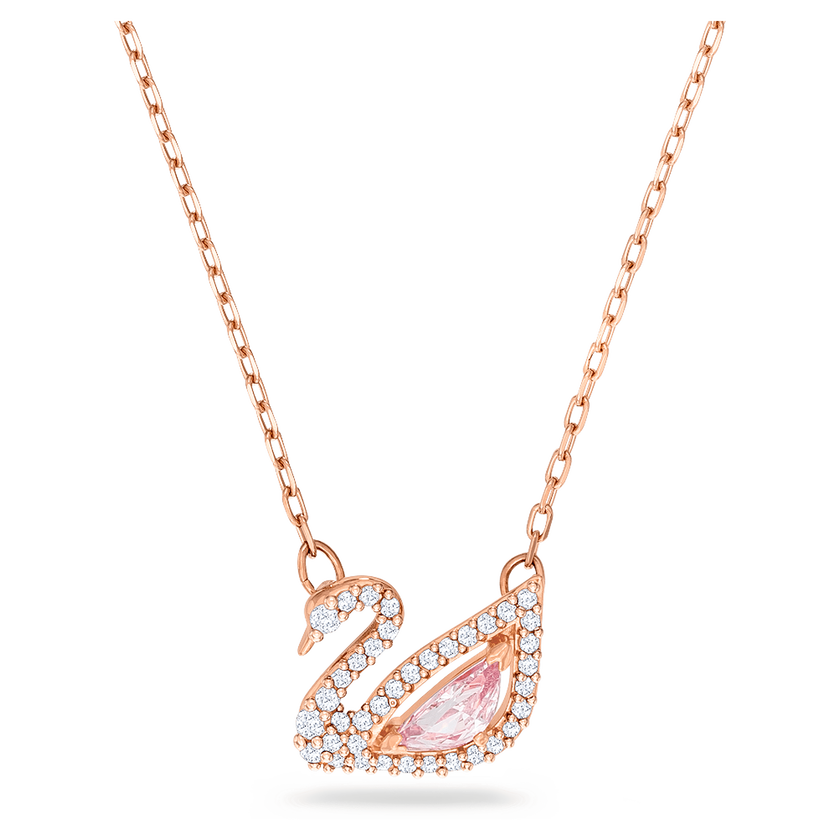 swarovski عقد swan، على شكل بجعة، لون وردي، طلاء ذهبي وردي