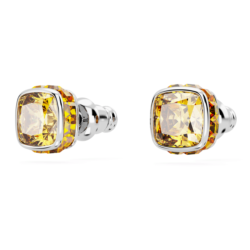 swarovski birthstone stud earrings  square cut  november  yellow  rhodium plated