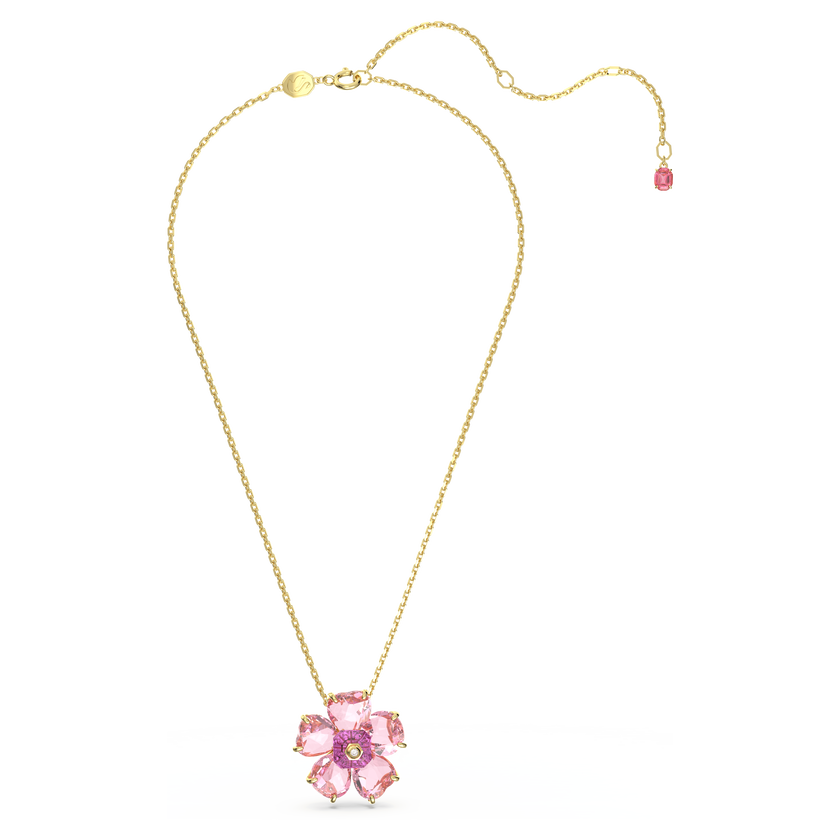 swarovski عقد idyllia، على شكل زهرة، لون وردي، طلاء بلون ذهبي