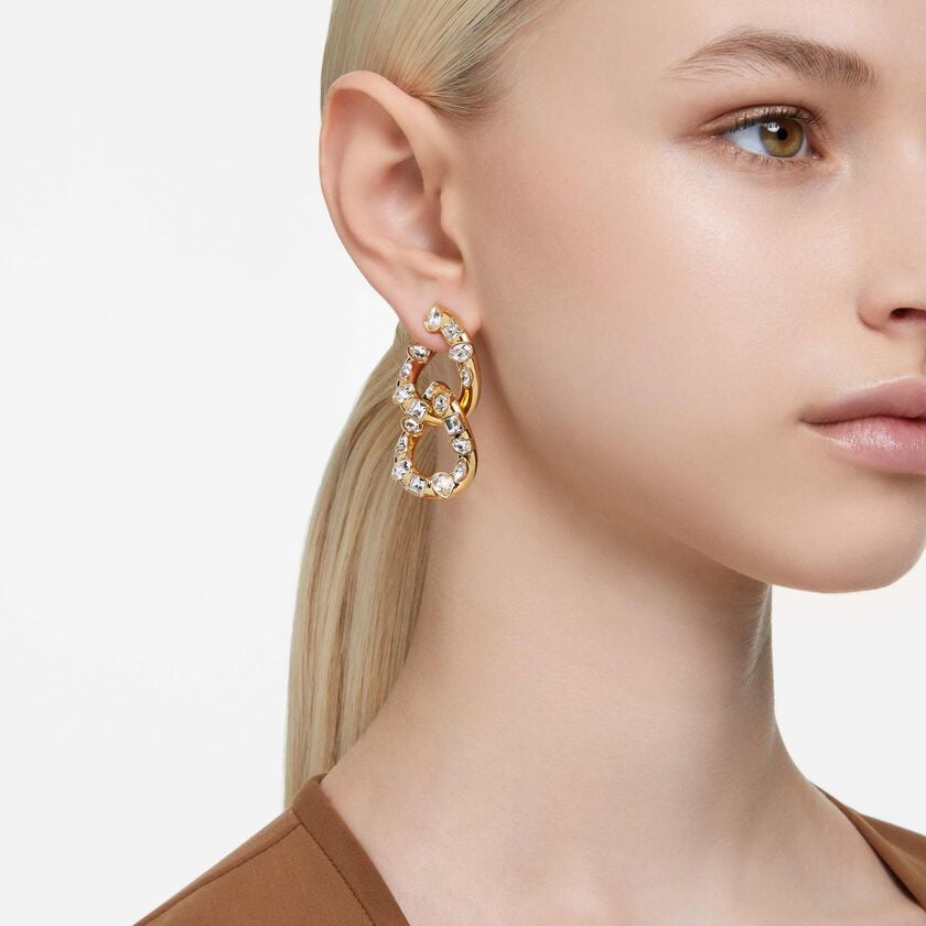 swarovski أقراط حلقية imber، قطع متنوع، حلقات متداخلة، لون أبيض، طلاء بلون ذهبي