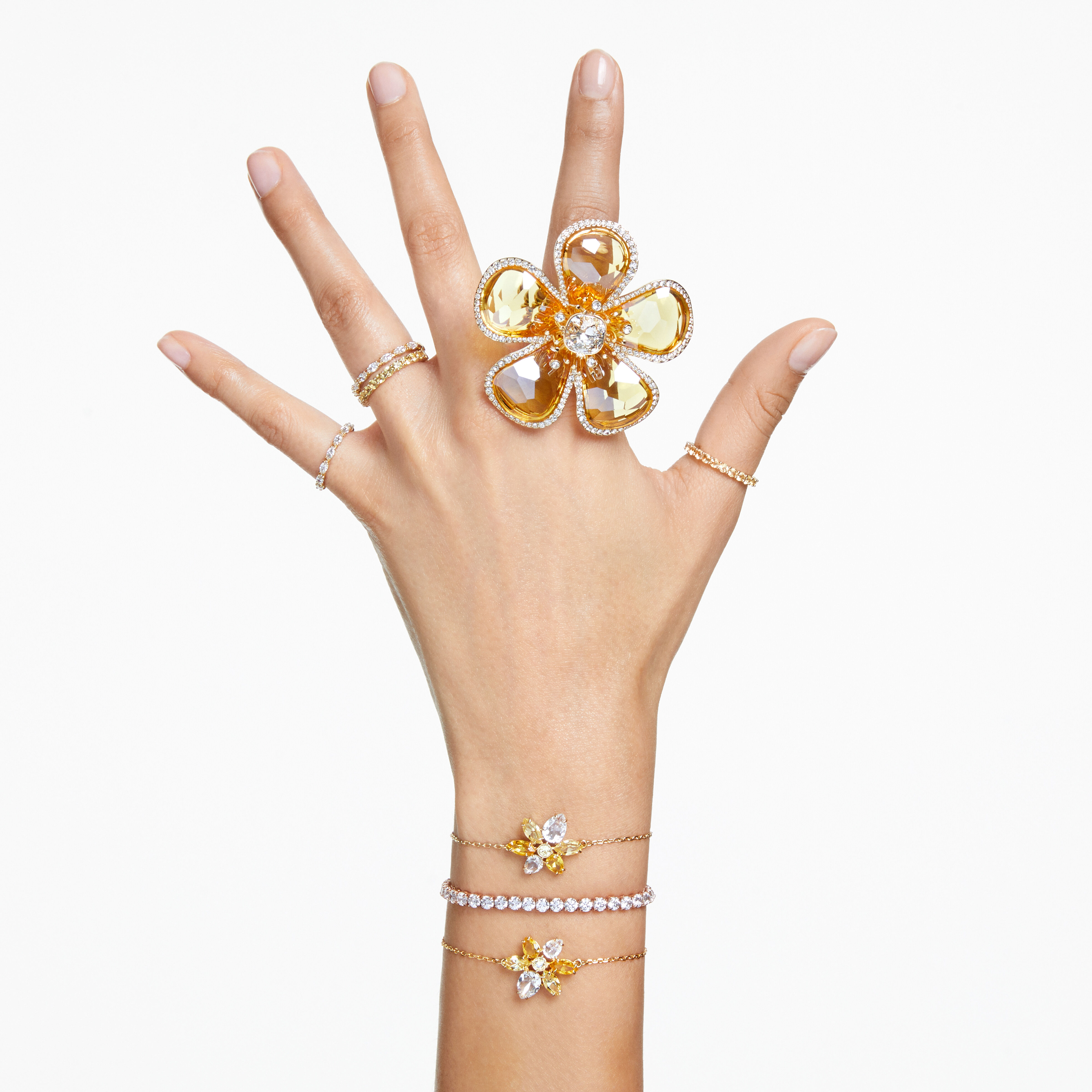 Buy Swarovski Florere cocktail ring Flower Yellow Gold tone plated
