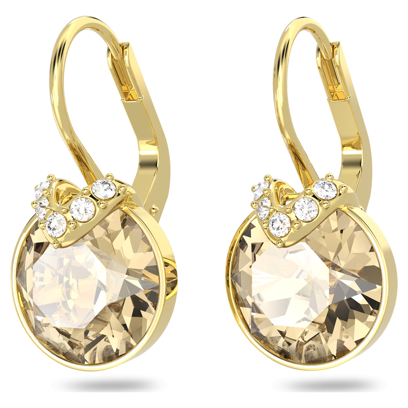 swarovski bella v drop earrings  round cut  gold tone  gold tone plated