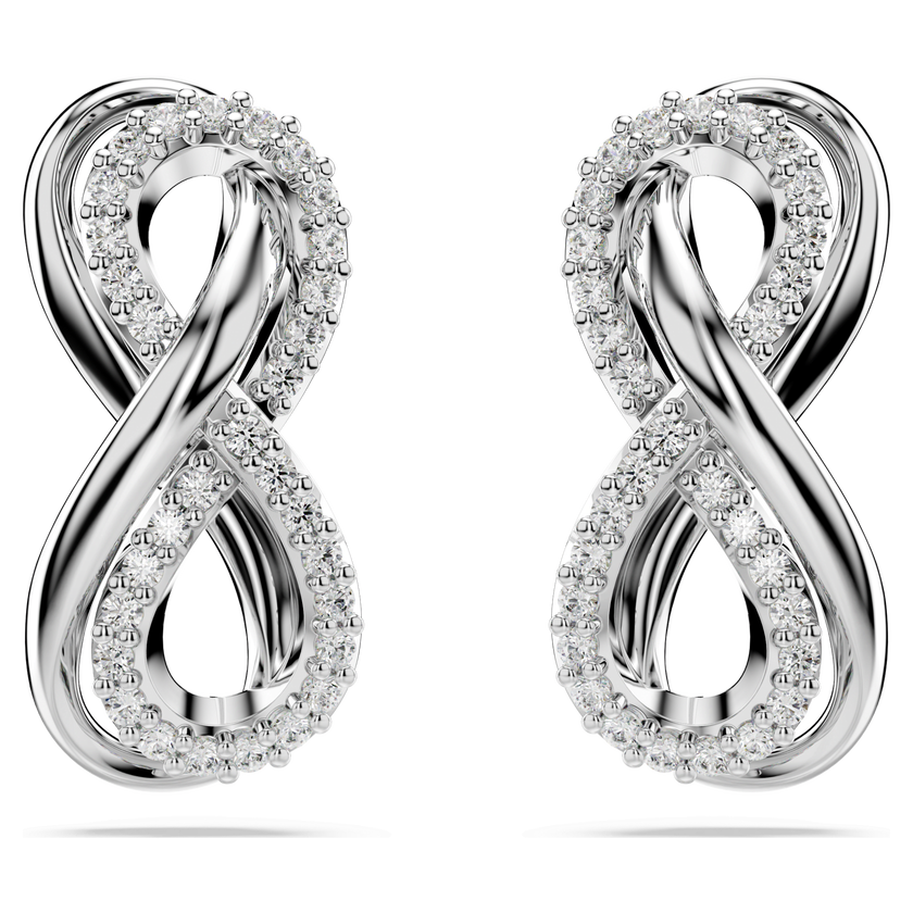 swarovski hyperbola stud earrings  infinity  white  rhodium plated