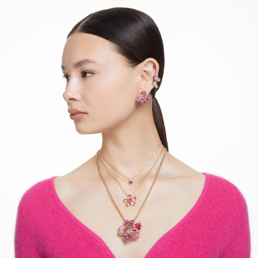 swarovski أقراط حلقية dextera، مزدانة بكريستالات متراصة، لون أبيض، طلاء ذهبي وردي