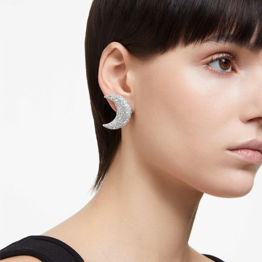 swarovski sublima clip earrings  moon  white  rhodium plated