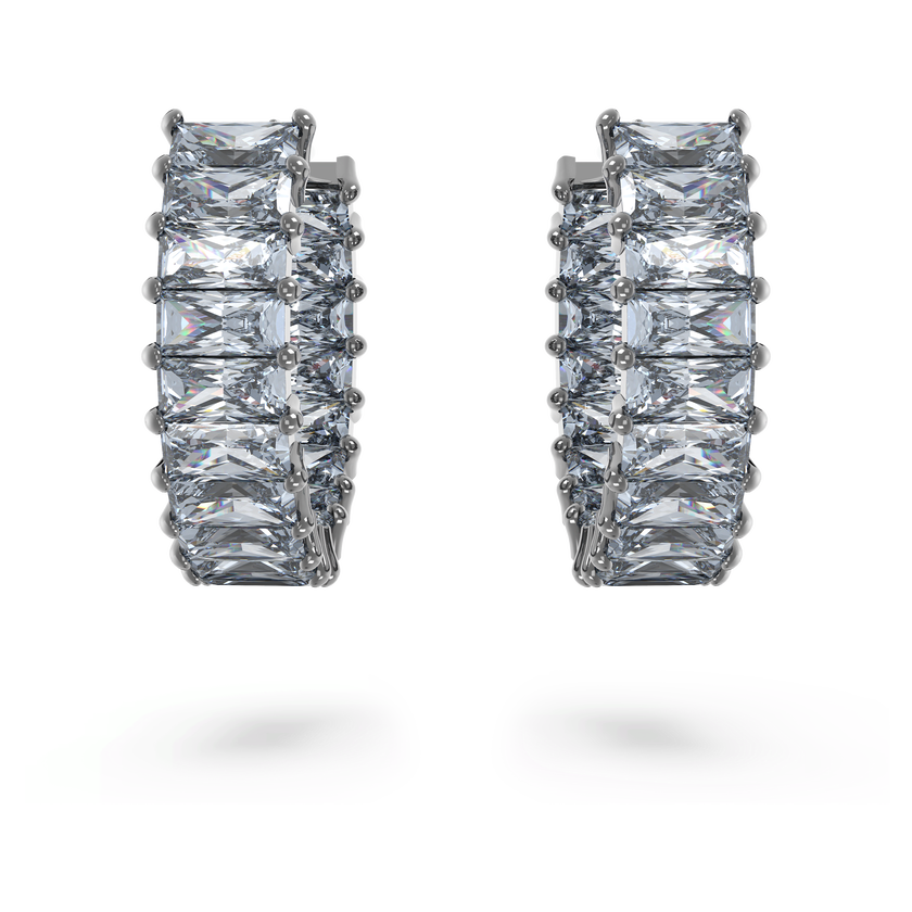 swarovski أقراط matrix حلقية، قطع باغيت، لون رمادي، طلاء روديوم