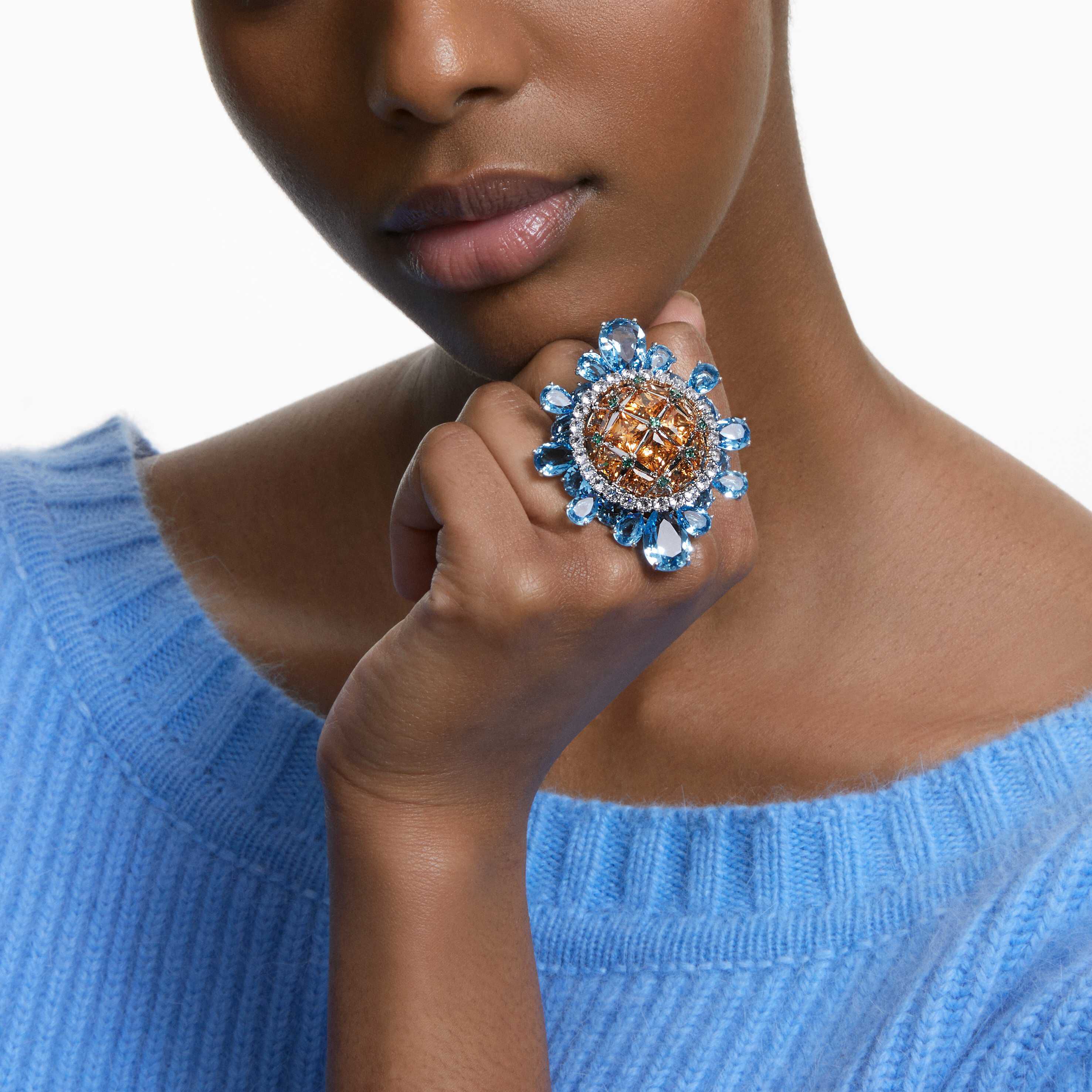 Buy Swarovski Curiosa cocktail ring Multicolored Rhodium plated