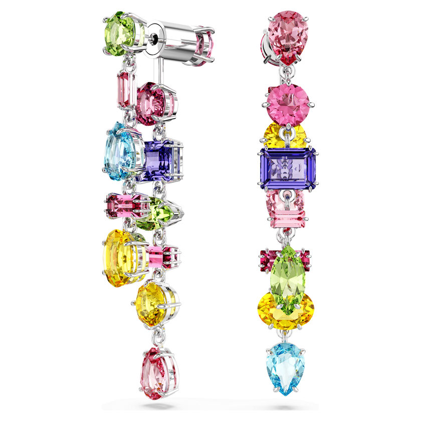 swarovski أقراط متدلية gema، تصميم غير متماثل، قطع متنوع، طويلة، ألوان متعددة، طلاء روديوم