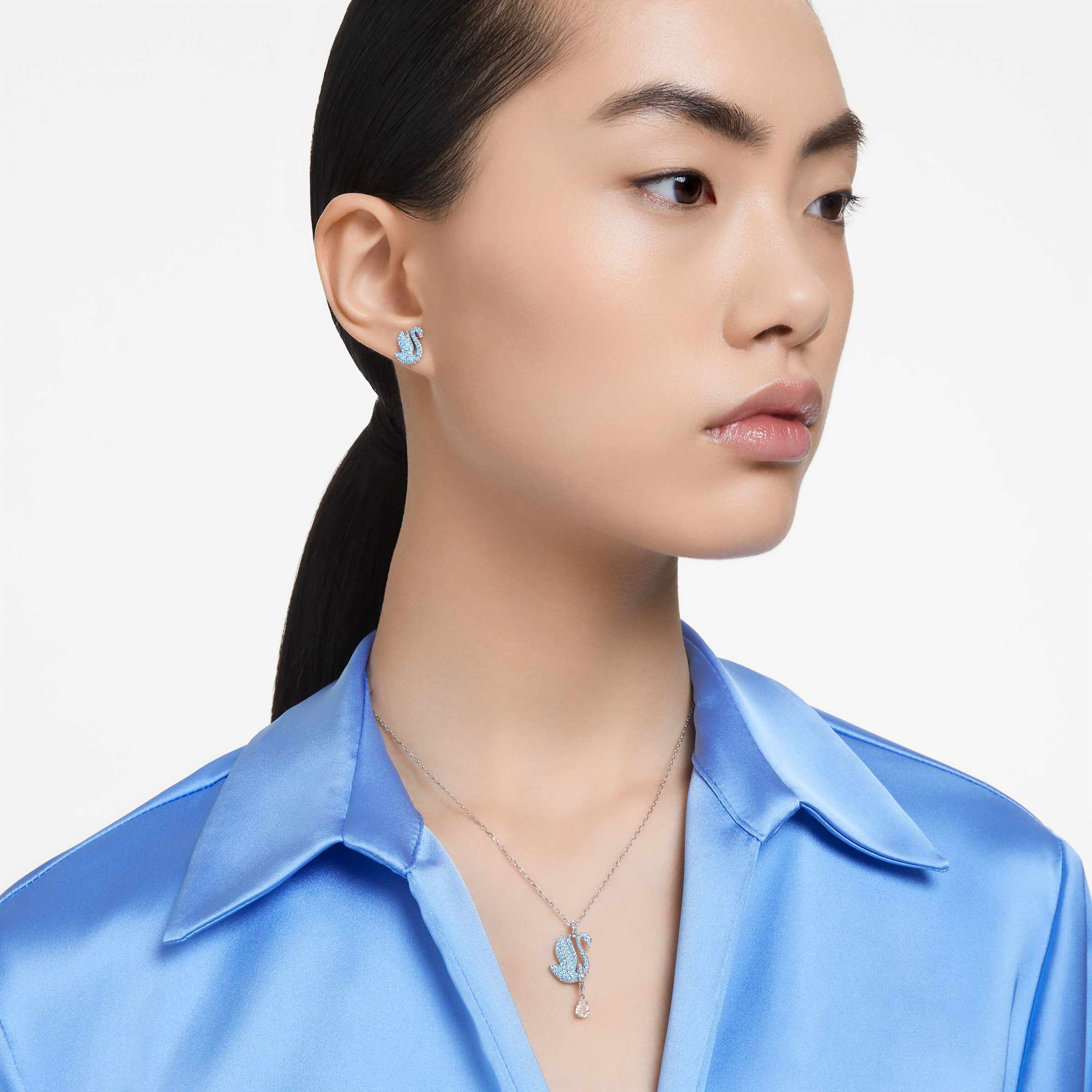 Buy Swarovski Swan set, Swan, Blue, Rhodium plated