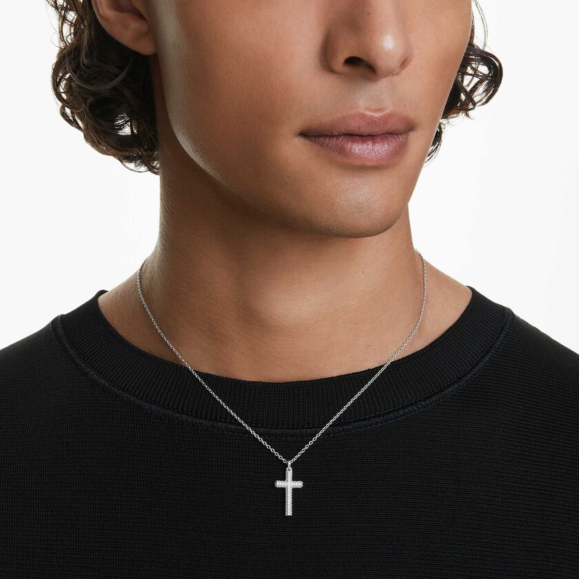 swarovski قلادة insigne، ترصيع بافيه، شكل صليب، لون أبيض، طلاء روديوم