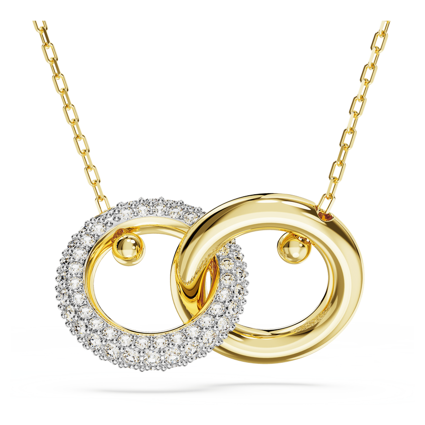 swarovski قلادة dextera، حلقات متداخلة، لون أبيض، لمسة نهائية من الذهب عيار 18 قيراط