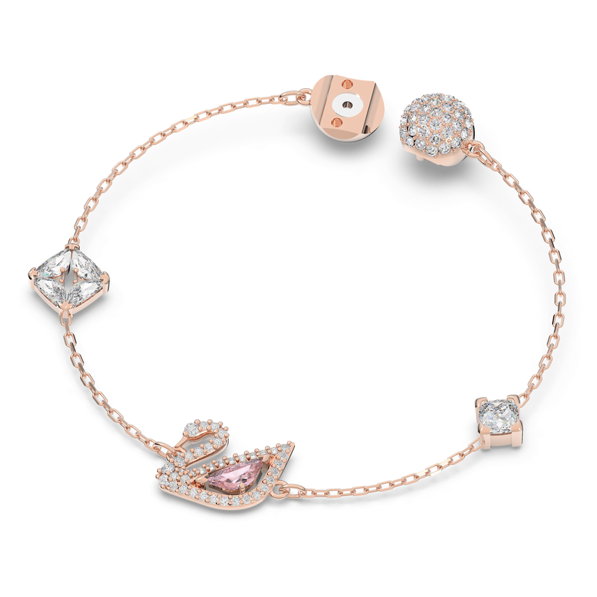 swarovski سوار swan، شكل بجعة، لون وردي، لمسة نهائية من الذهب الوردي عيار 18 قيراط