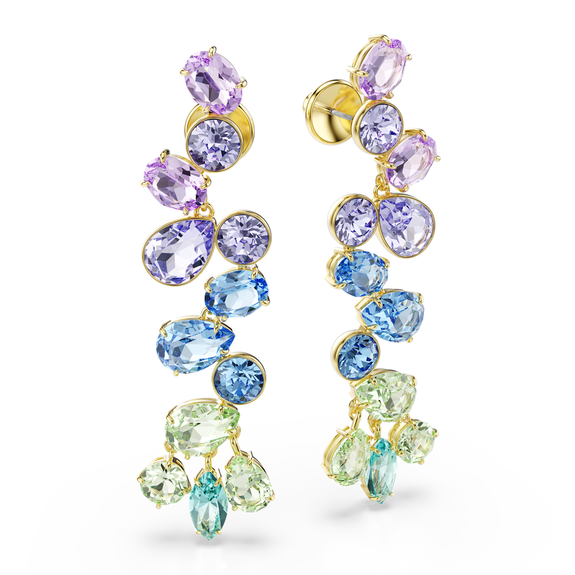 swarovski أقراط متدلية gema، قطع متنوع، تصميم ثريا، طويلة، ألوان متعددة، لمسة نهائية من الذهب عيار 18 قيراط