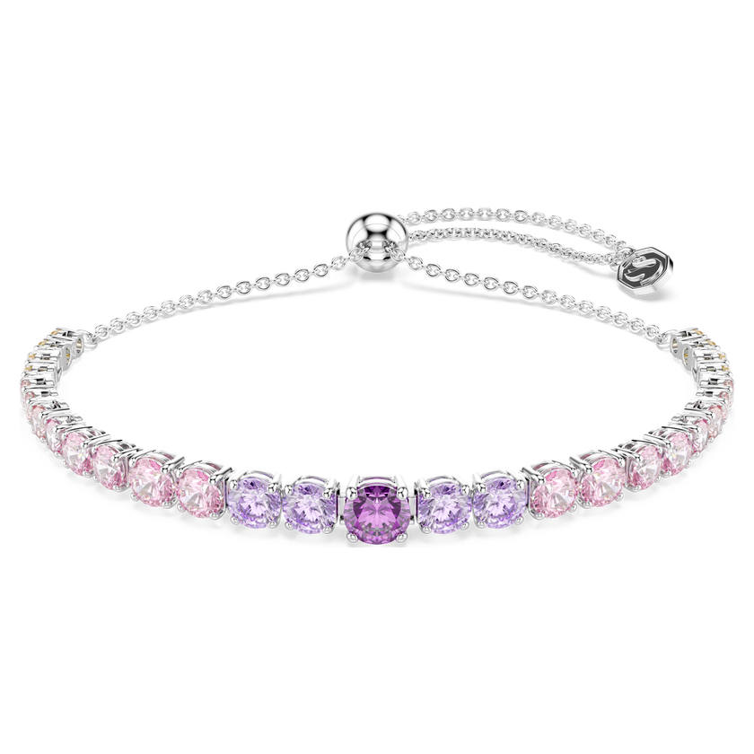 swarovski matrix tennis bracelet  gradient of round cuts  multicolored  rhodium plated