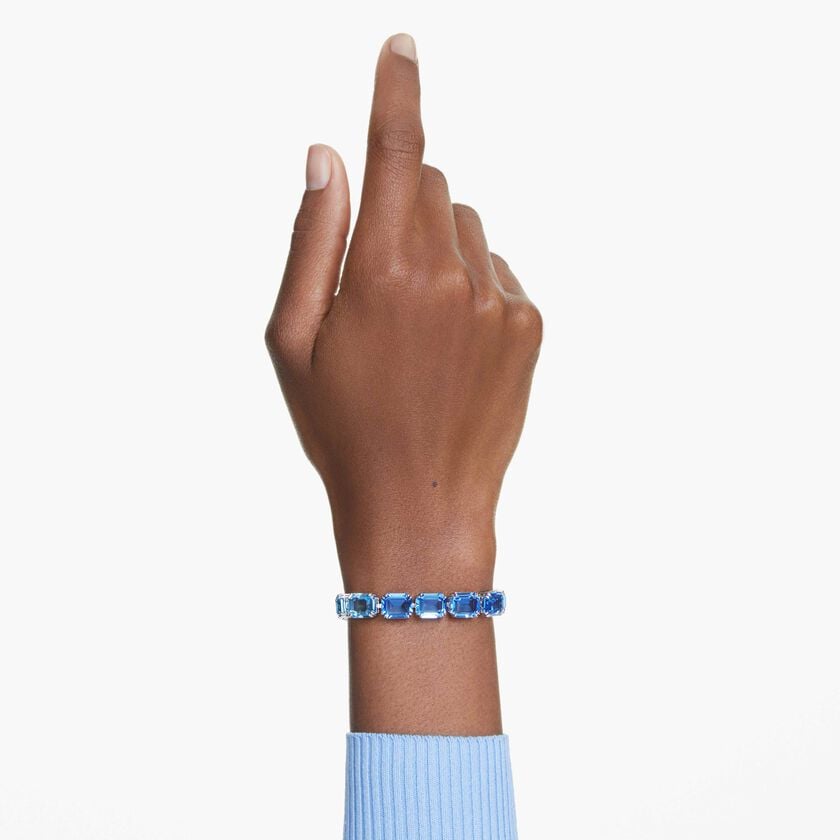 swarovski millenia tennis bracelet  octagon cut  color gradient  blue  rhodium plated
