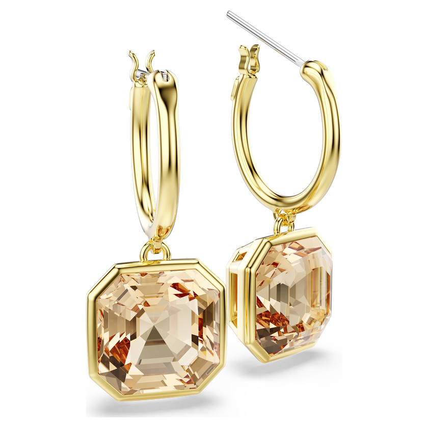 swarovski millenia drop earrings  square cut  caramel  gold tone plated