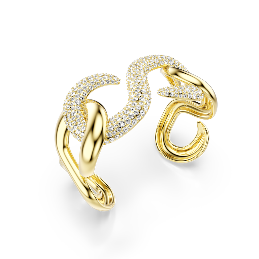 swarovski سوار عريضة dextera، قطع مستدير، لون أبيض، طلاء باللون الذهبي