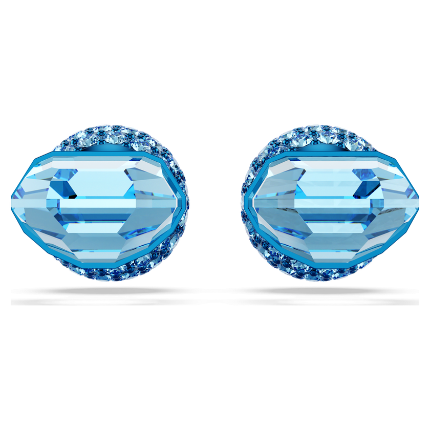 swarovski أقراط دبوسية lucent، أحجار كريستال صغيرة متراصة، شكل كرة، لون أزرق، لمسة نهائية باللون الأزرق