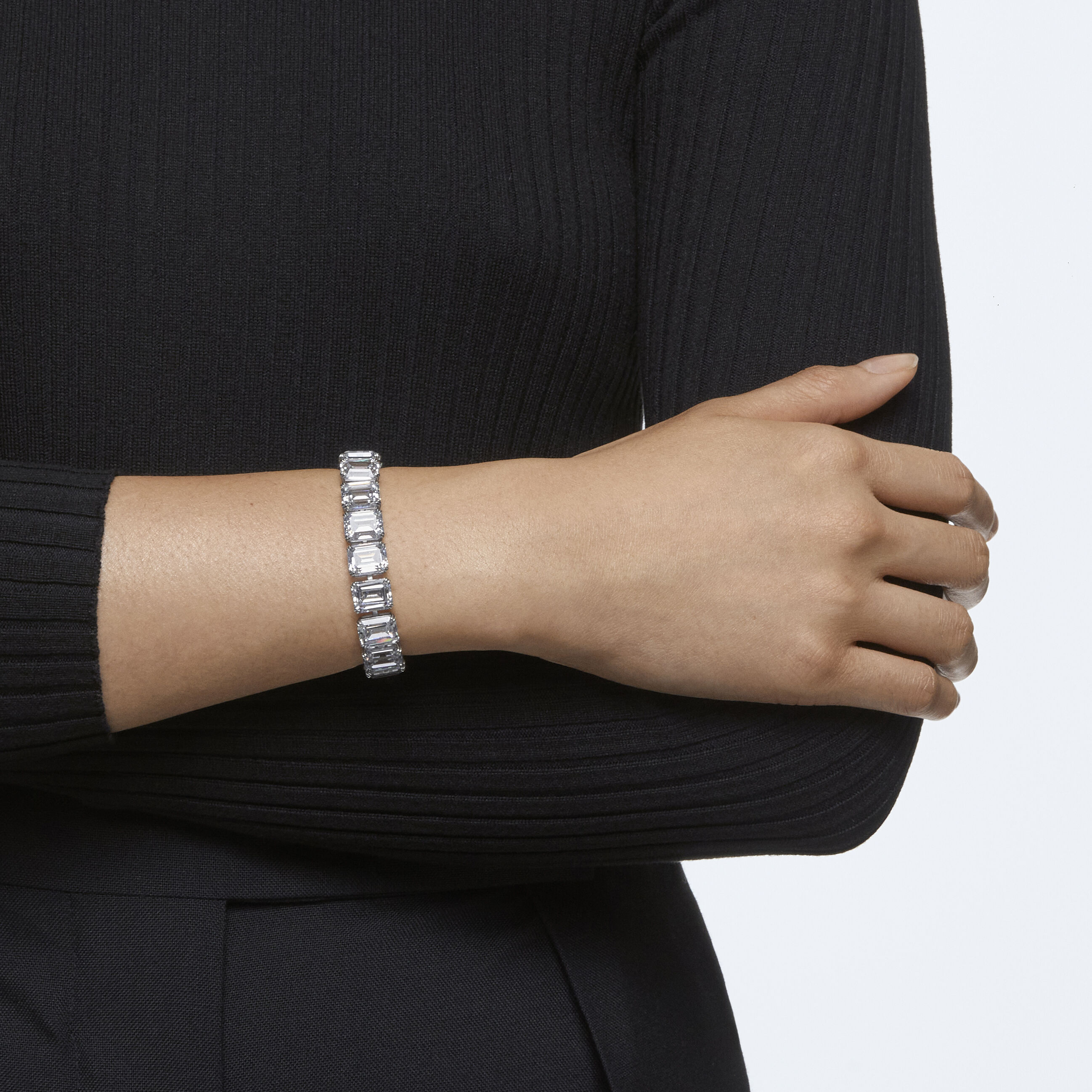 swarovski millenia bracelet  small octagon cut crystals  white  rhodium plated